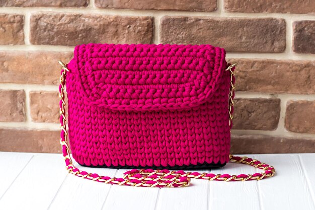 Horgolt pink táska